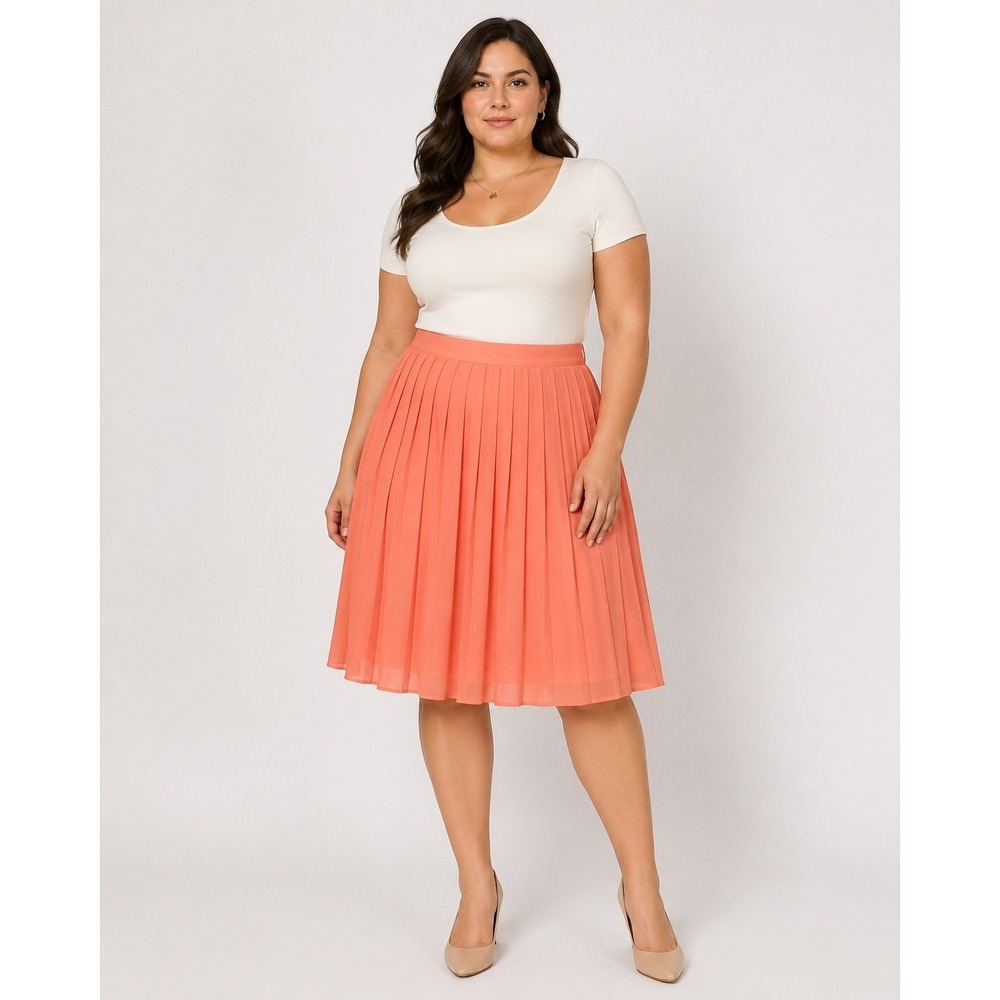 ModCloth Coral Pleated Midi Skirt Womens XL Lined Retro Feminine